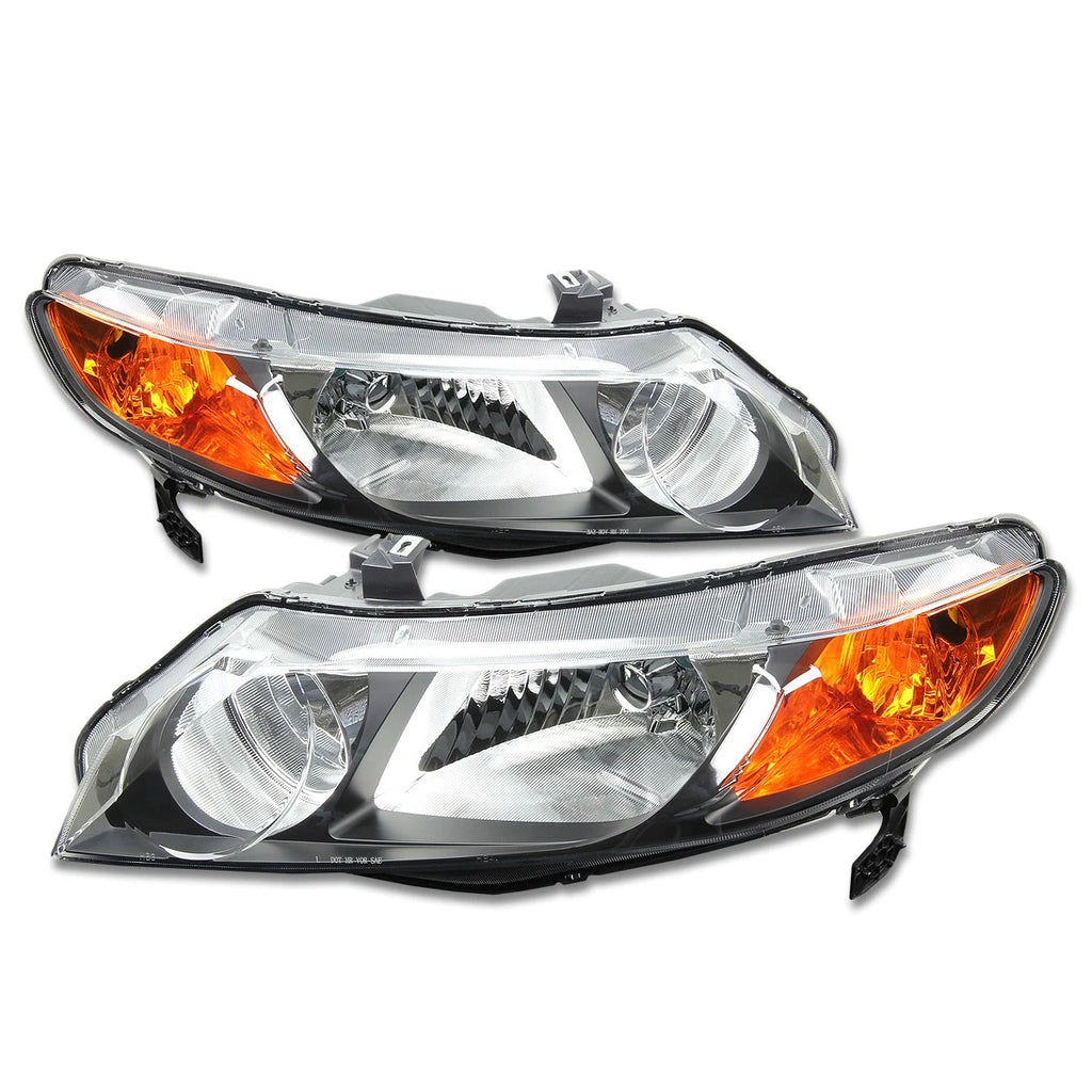 Pair of Black Housing Amber Side Headlights for Honda Civic (2006–2011)