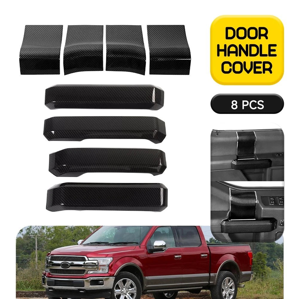 8PC Interior Door Handle Cover Trim for Ford F150 (2015–2020) Carbon Fiber