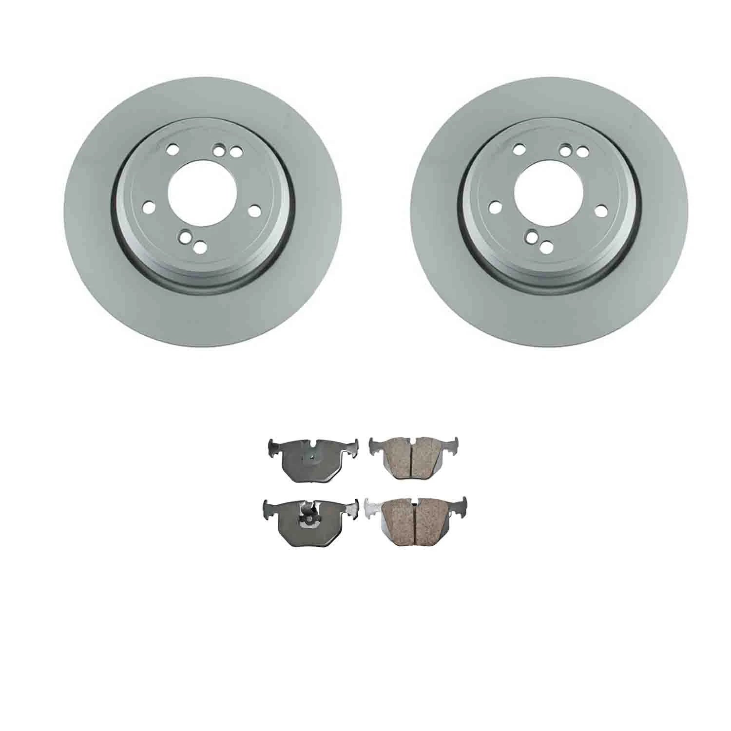Set of 2 Rear Rotors & Akebono Brake Pads for BMW E39 M5 E46 M3 RWD