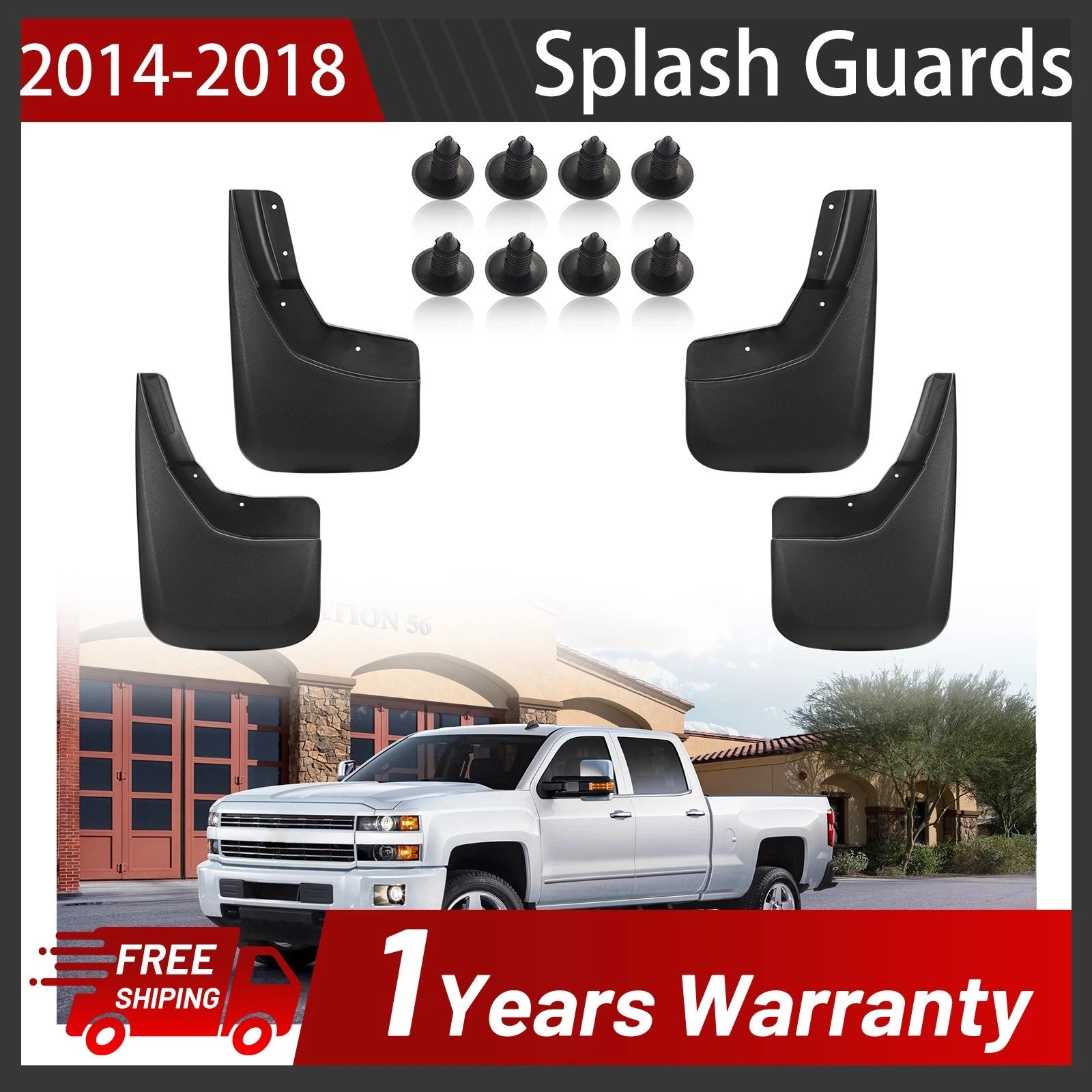 Front Rear Splash Guards for Chevy Silverado 1500 (2007–2012, 2014–2018)