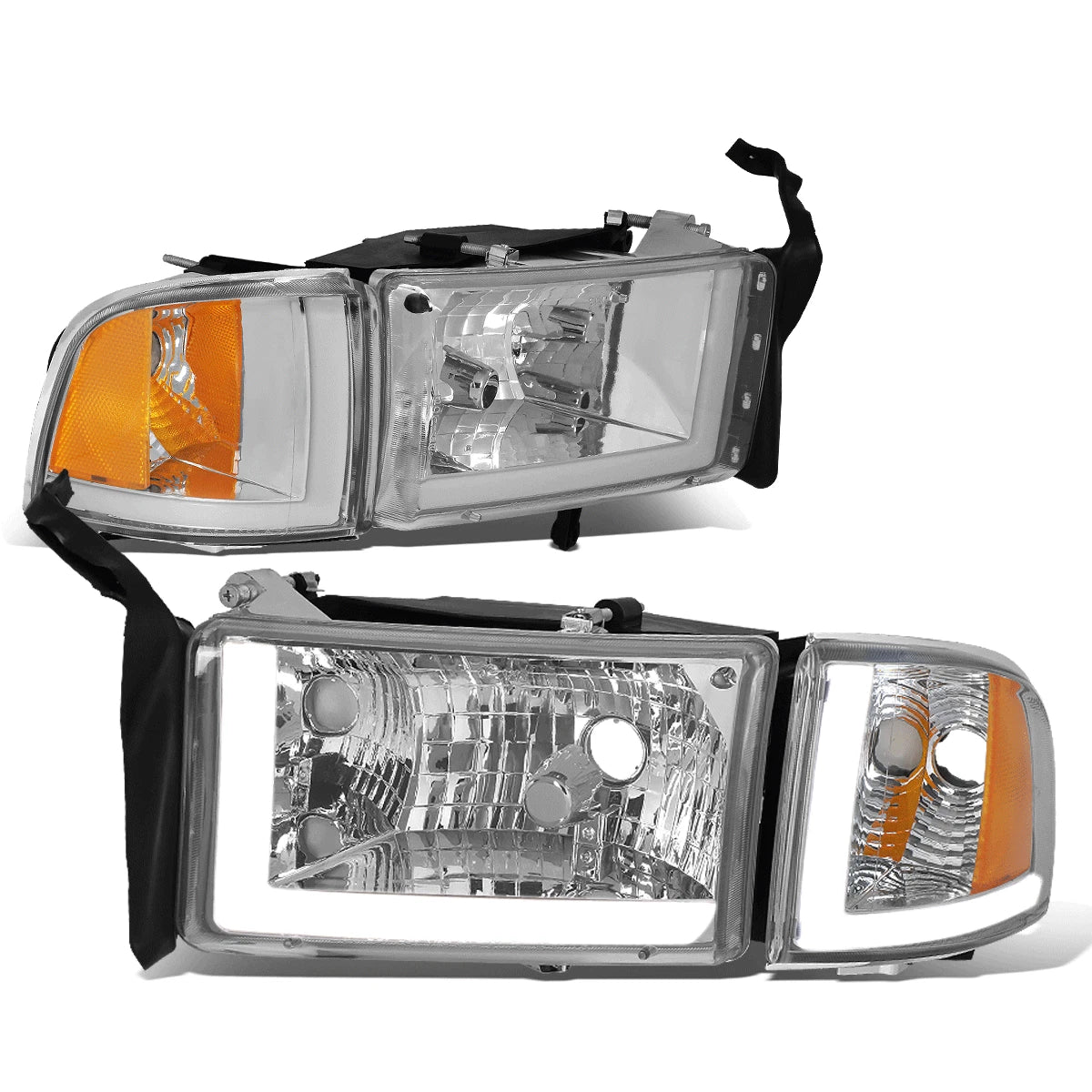 LED DRL Headlights for Dodge Ram Truck (1994–2002) Chrome Housing Amber