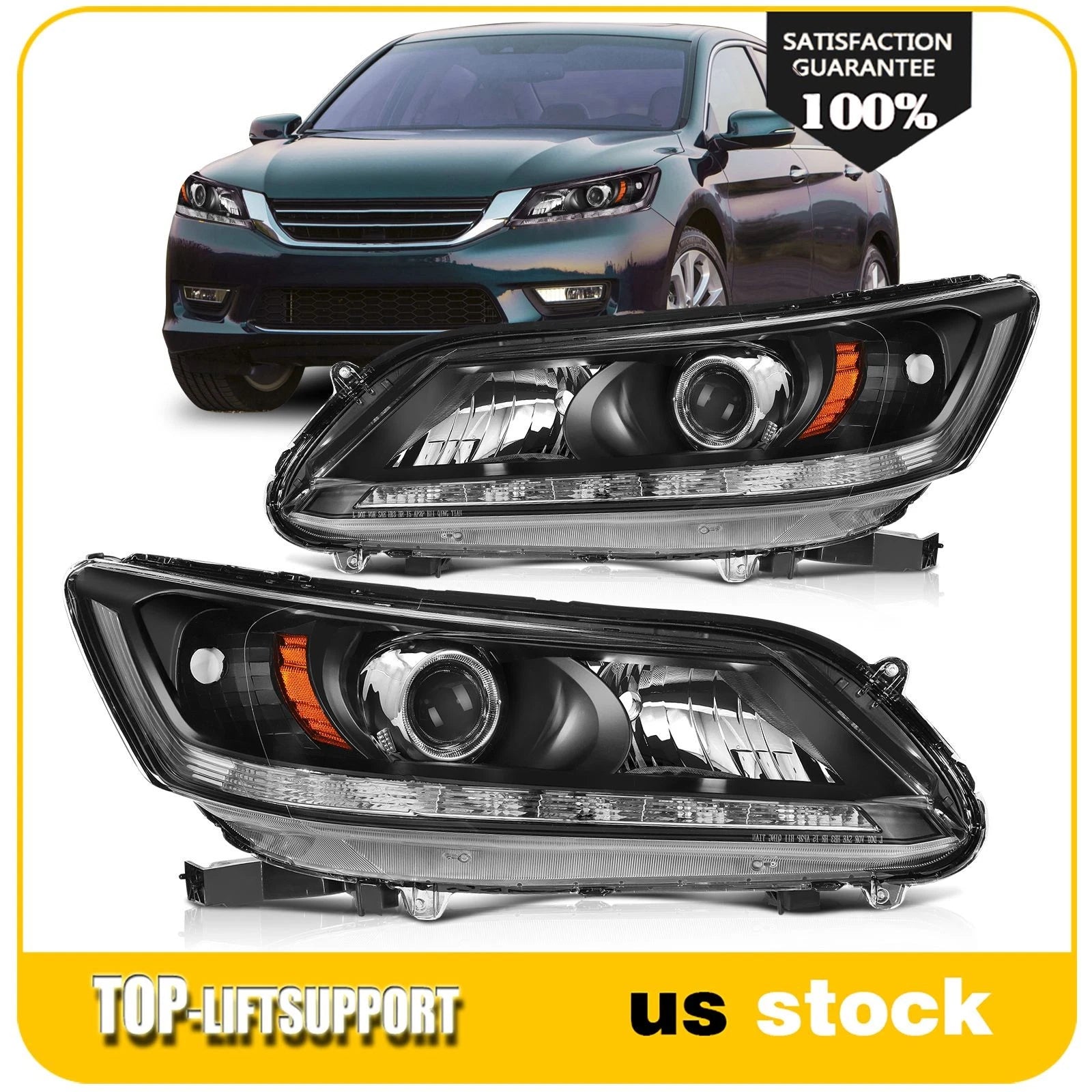 Headlight Assembly for Honda Accord Sedan (2013–2015) Driver + Passenger