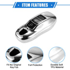 3 x Button Car Remote Key Fob Cover for Porsche Macan (2014-2022) TPU Silver Tone