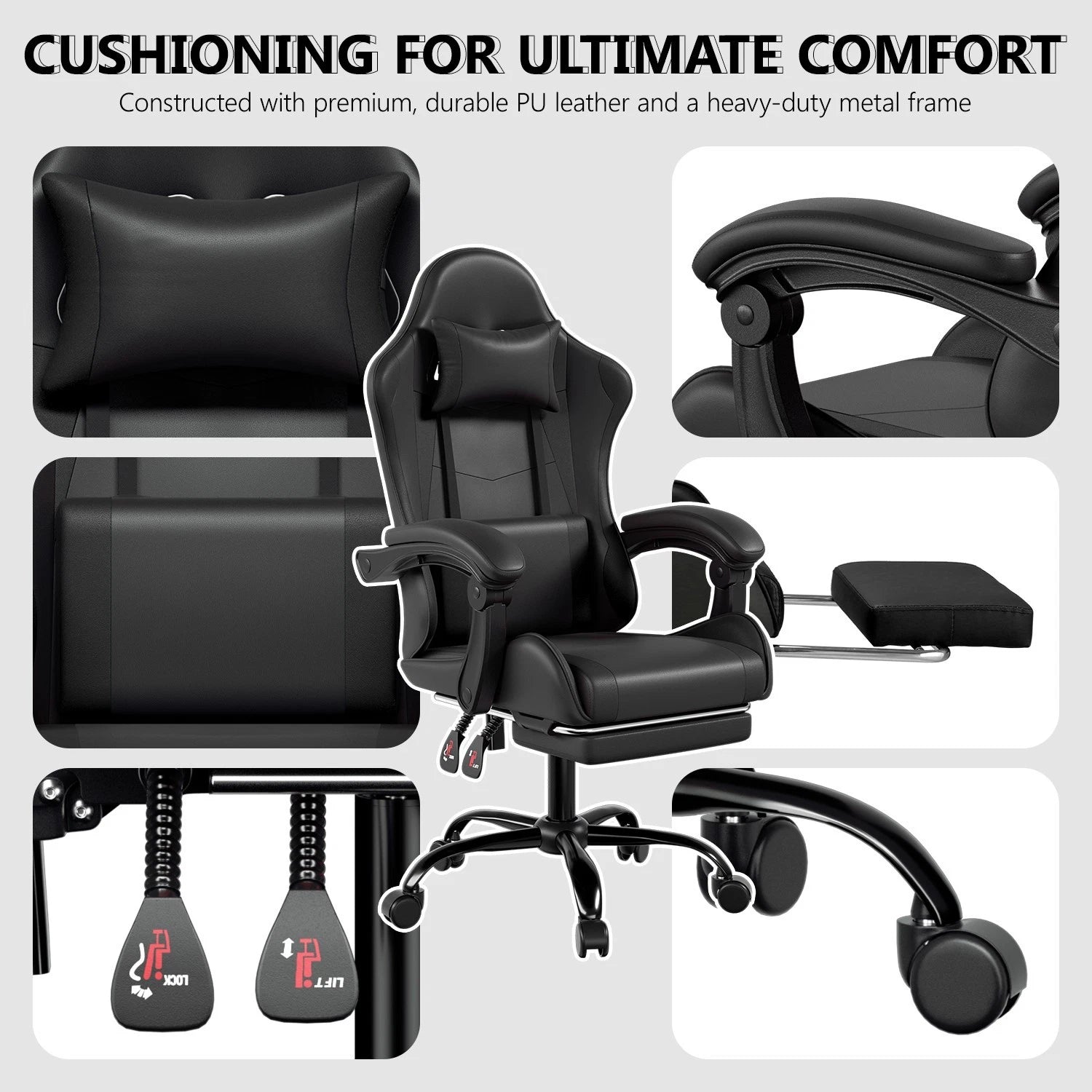 Adjustable Wide Seat Head Support for Gaming Chair Black (Modern Design)