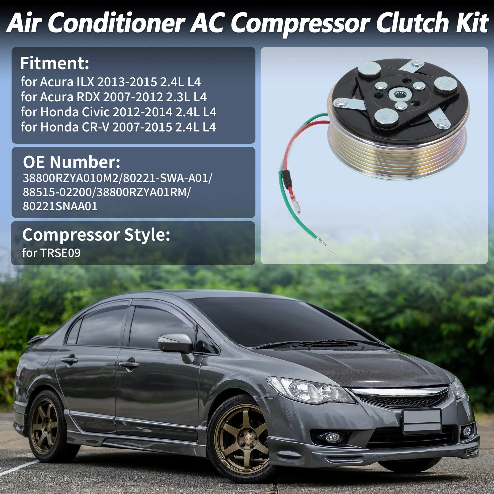 AC Compressor Clutch Kit for Honda Civic CR-V, Acura ILX RDX (2012–2016)