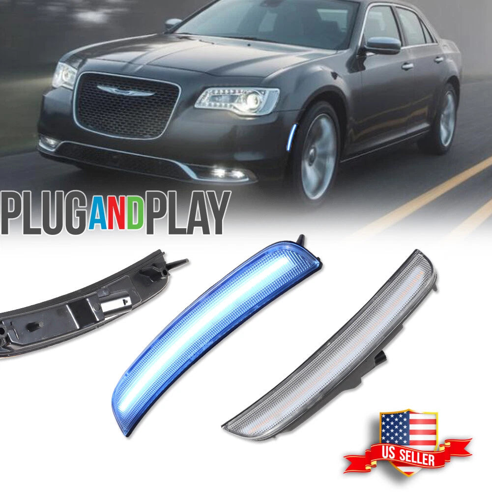 2X Clear Lens Ice Blue LED Front Side Marker Lights for Chrysler 300 (2015–2023)
