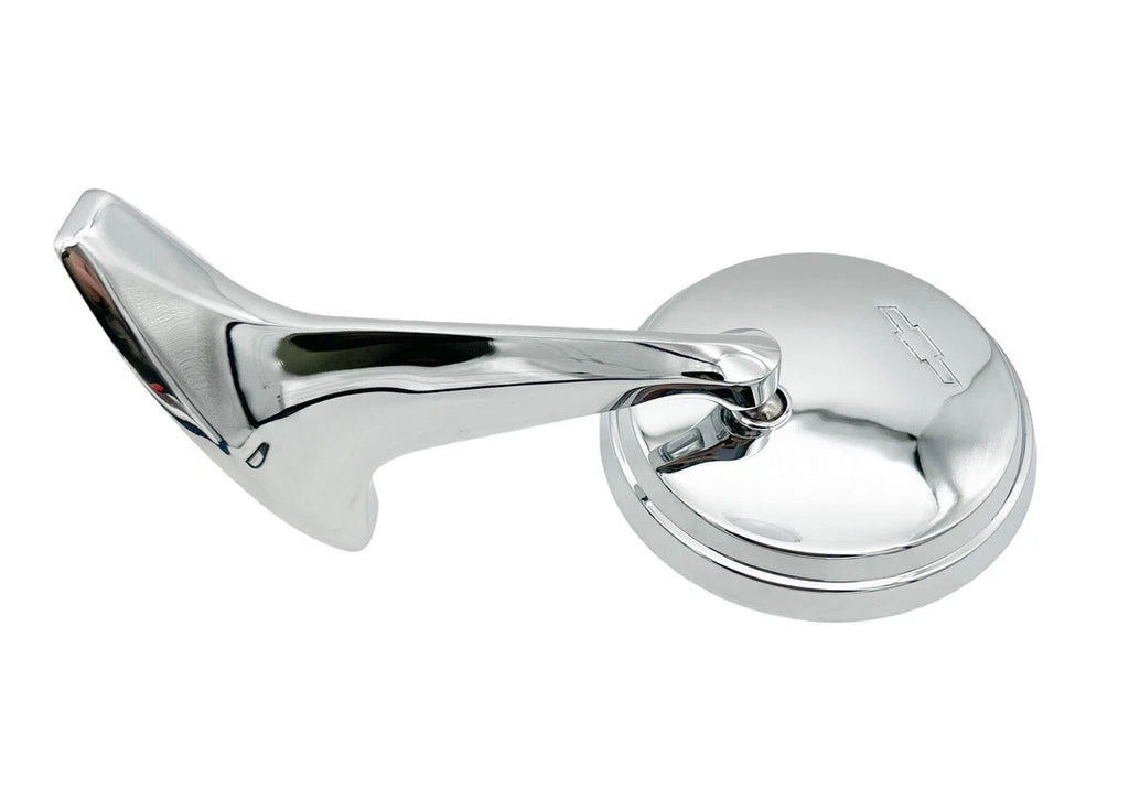 LH Driver Side Chrome Exterior Door Mirror with Bowtie for 1965–1966 Chevy Impala