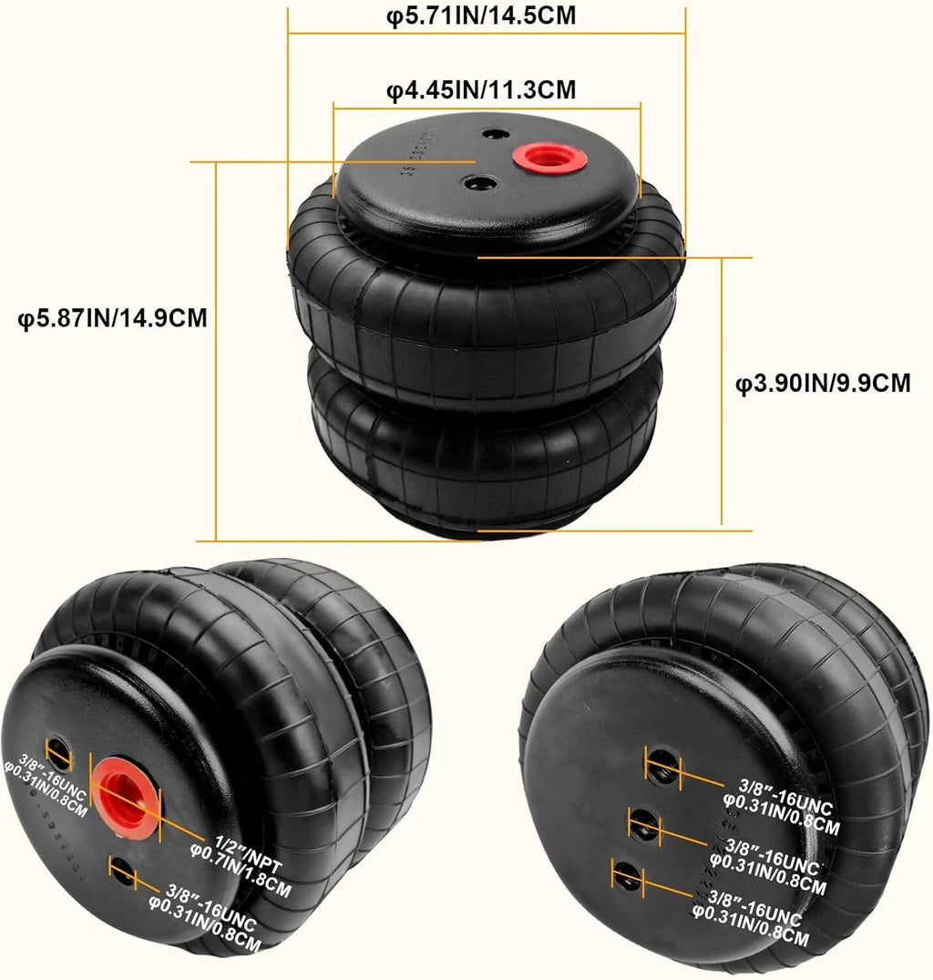 2X Air Ride Suspension Bags for Standard 2500 lb (Single Port)