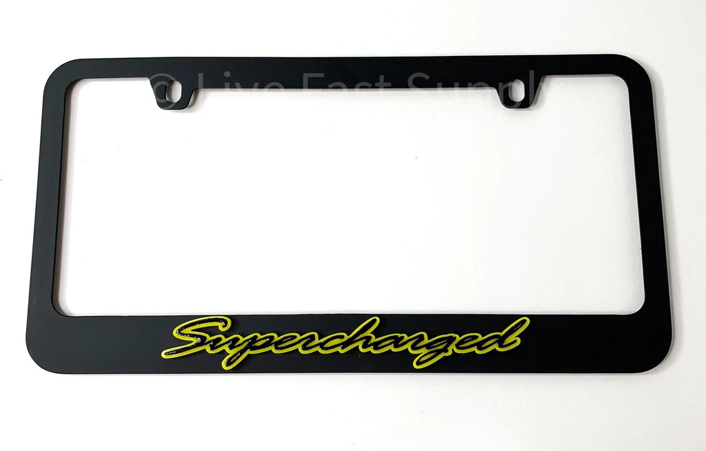 Matte Black Premium License Plate Frame with Yellow Outline for Universal Fit