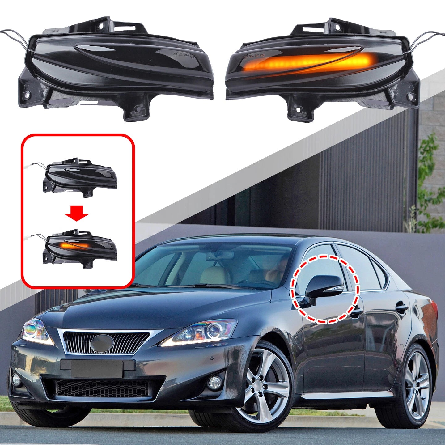 Sequential LED Side Mirror Turn Signal Lights for Lexus IS250 (2010–2012)