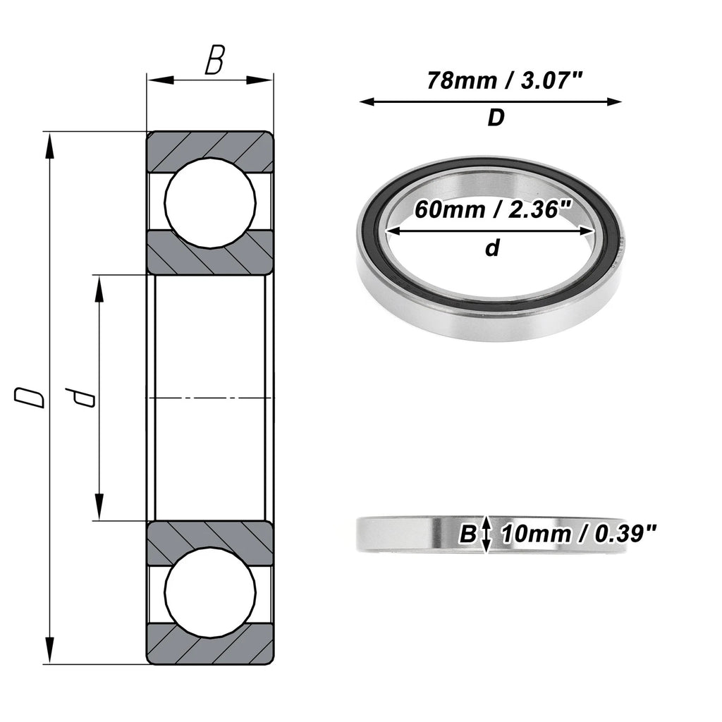 Deep Groove Ball Bearing 6812VV for Scooter Skateboard (60x78x10mm)