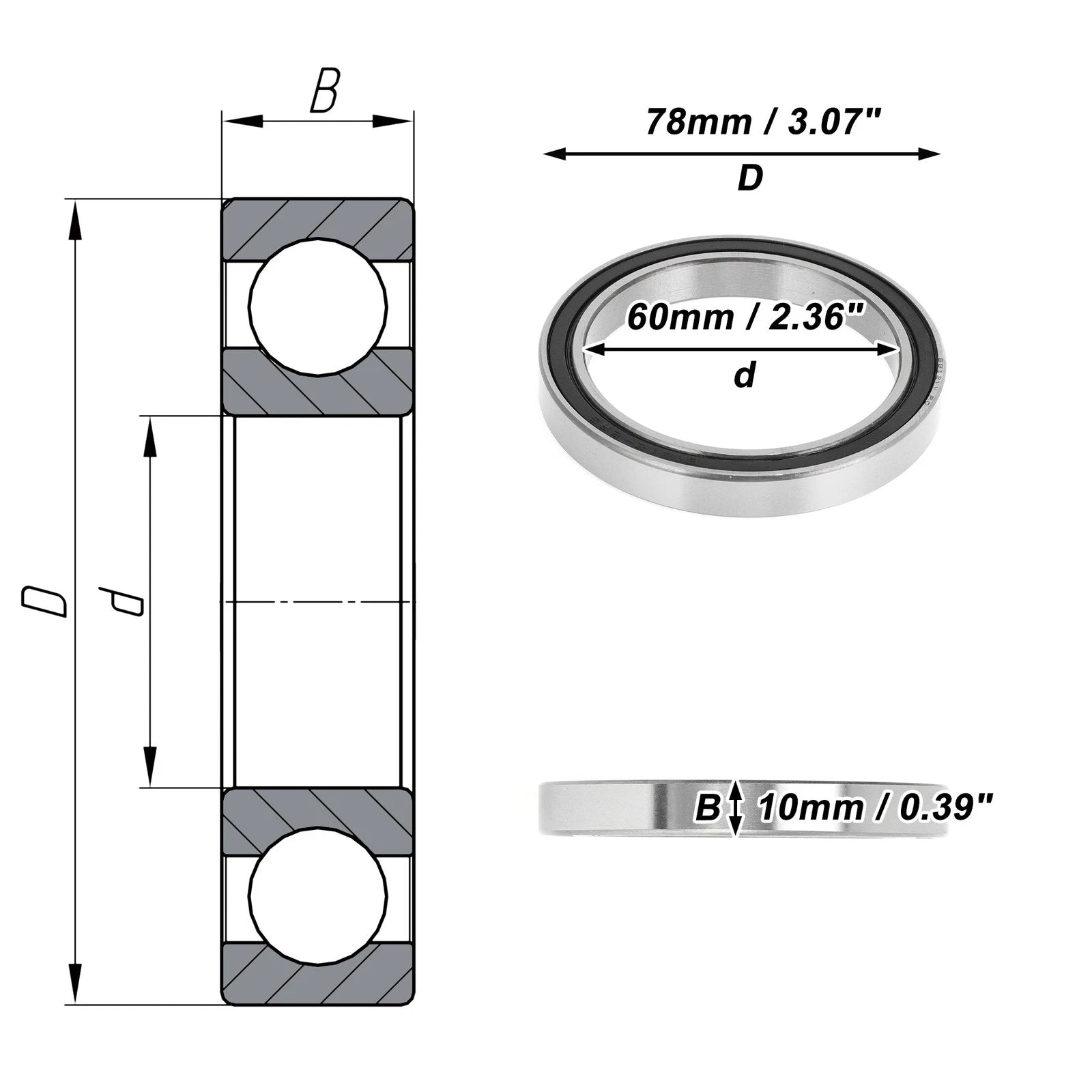 Deep Groove Ball Bearing 6812VV for Scooter Skateboard (60x78x10mm)