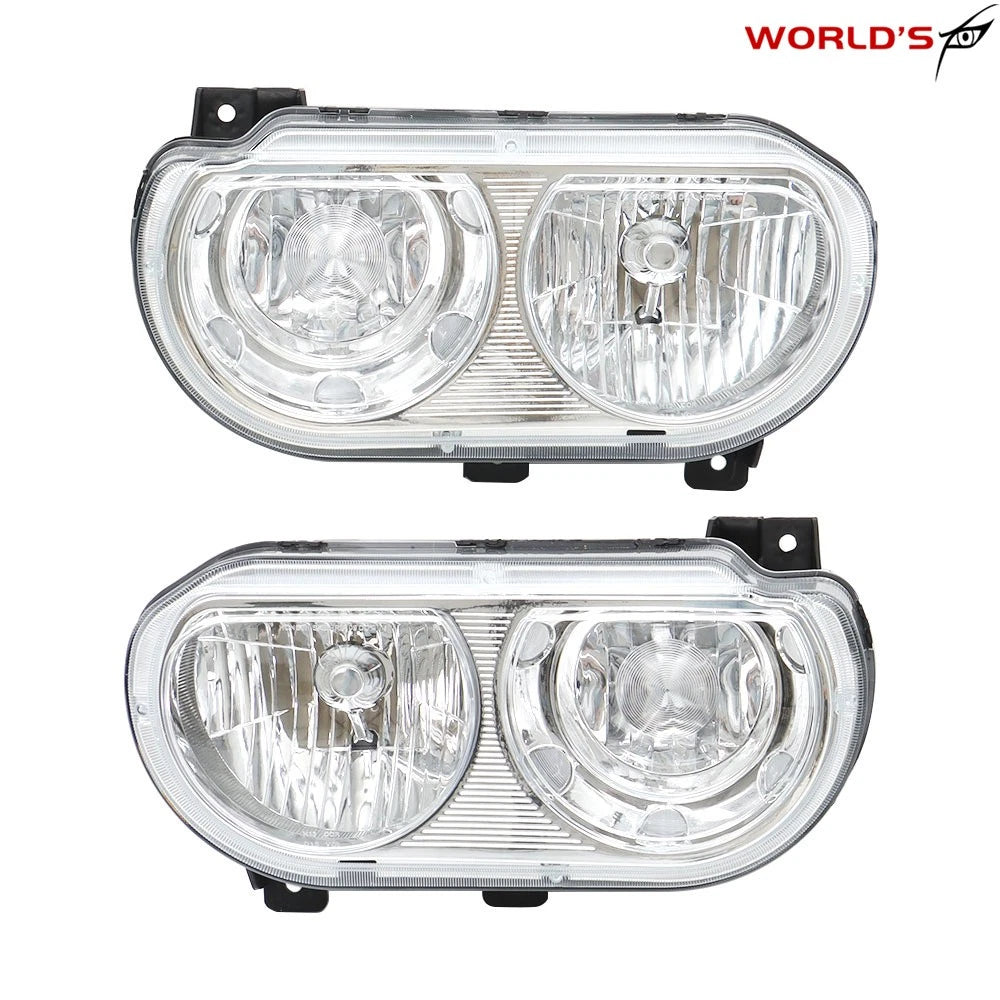 Pair of Halogen Headlights for Dodge Challenger (2008–2014) Chrome Housing