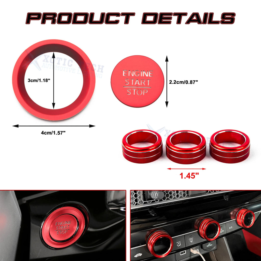 Red AC Climate Knob & Engine Start Button Cover for Honda Civic (2022-2024)