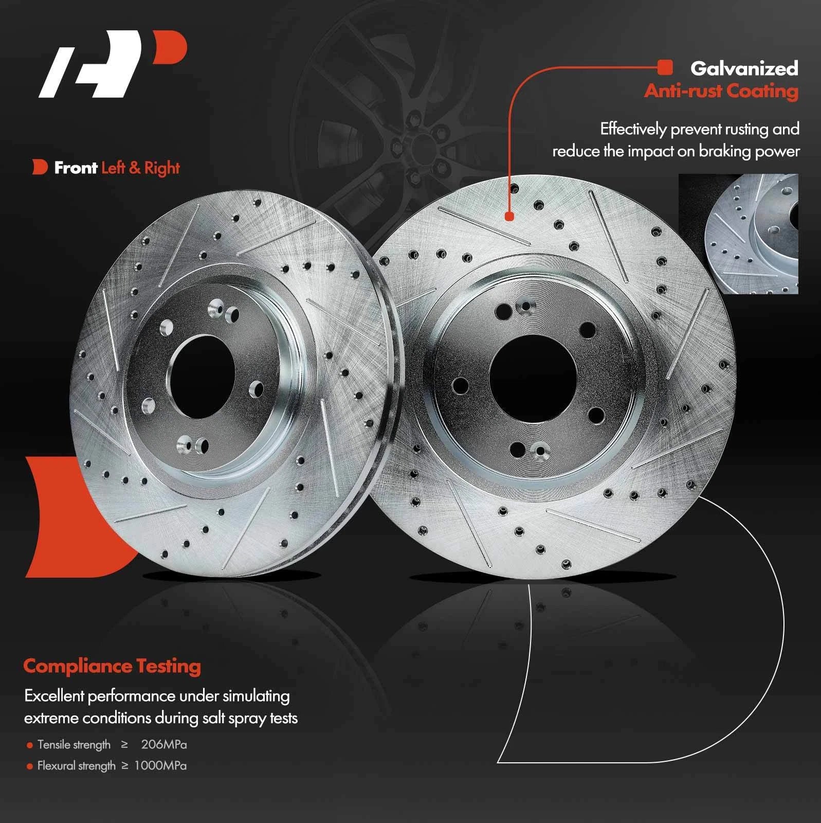Front Drilled Brake Rotors & Ceramic Pads for Hyundai Sorento (2016–2020)