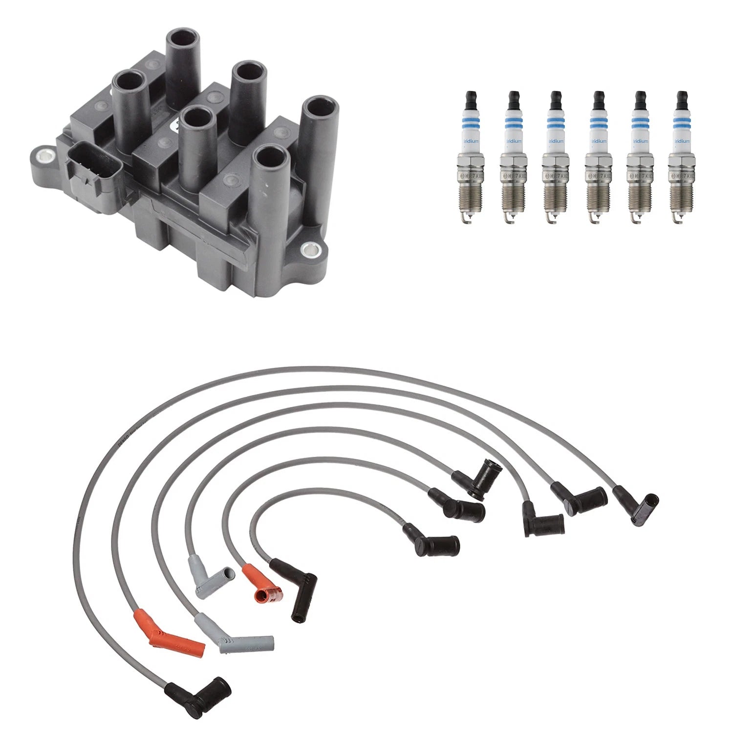 Denso Ignition Coil Wires & Bosch Iridium Spark Plugs Kit for Mazda B3000 (1994–2006)