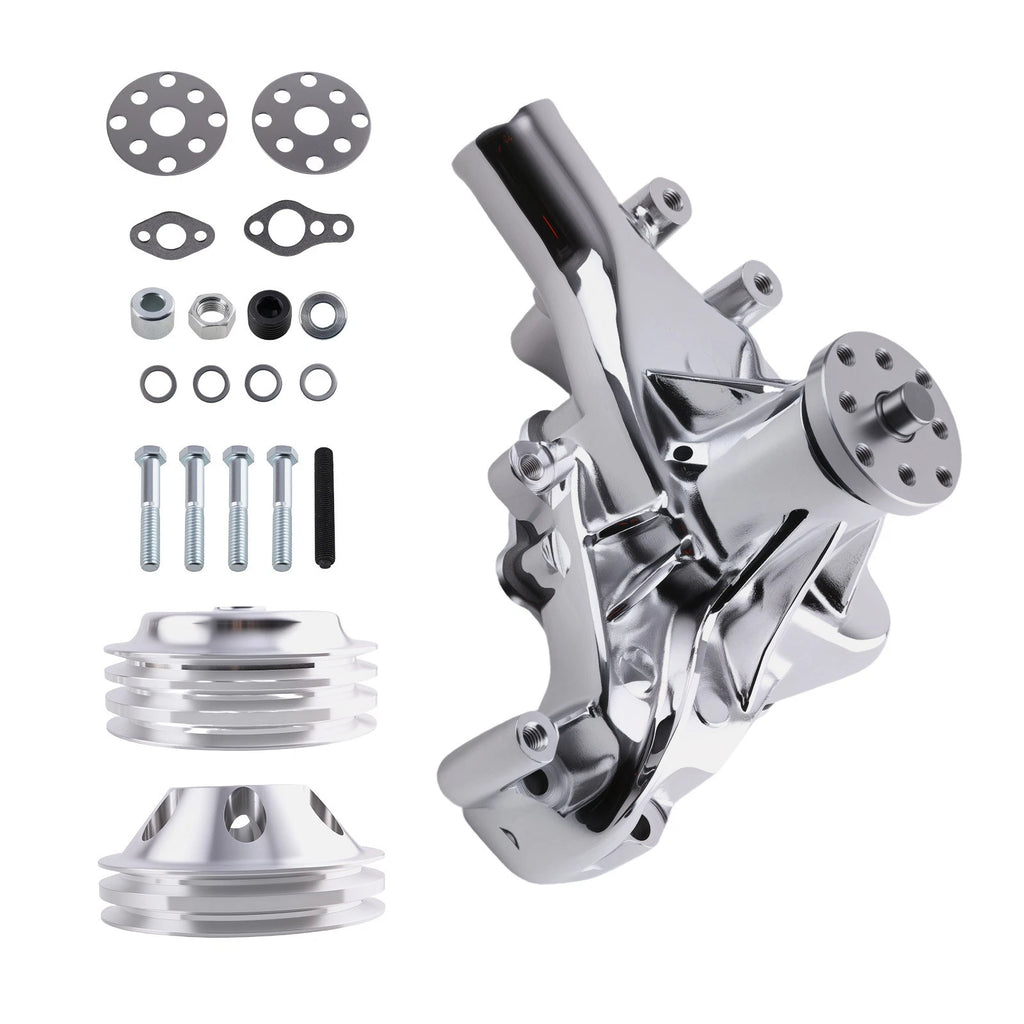 Chrome Water Pump with 2/3 Groove Crankshaft Pulley for SBC Chevy (265–350)
