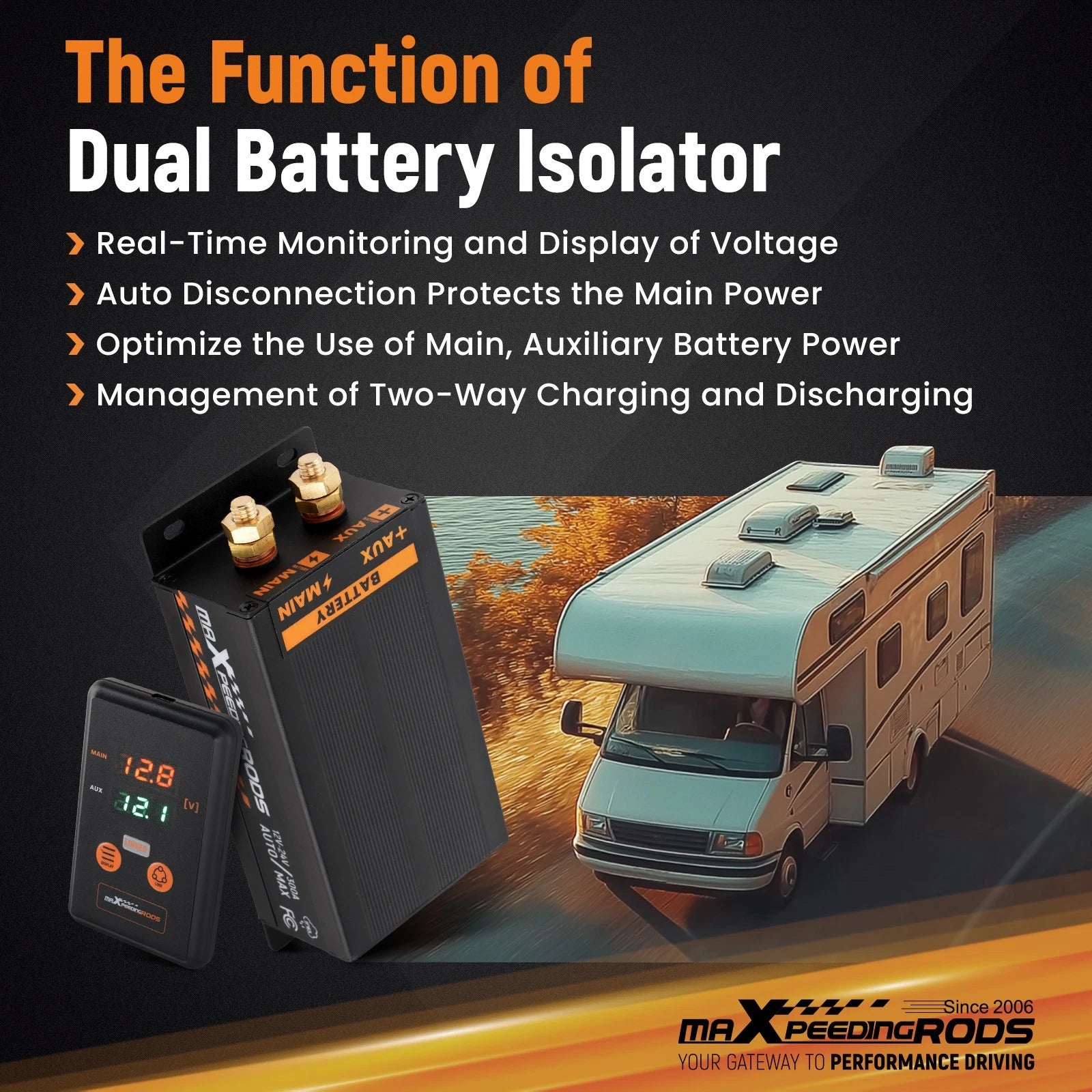 Dual Battery Management System 300A Isolator for All Cars (12V/24V)