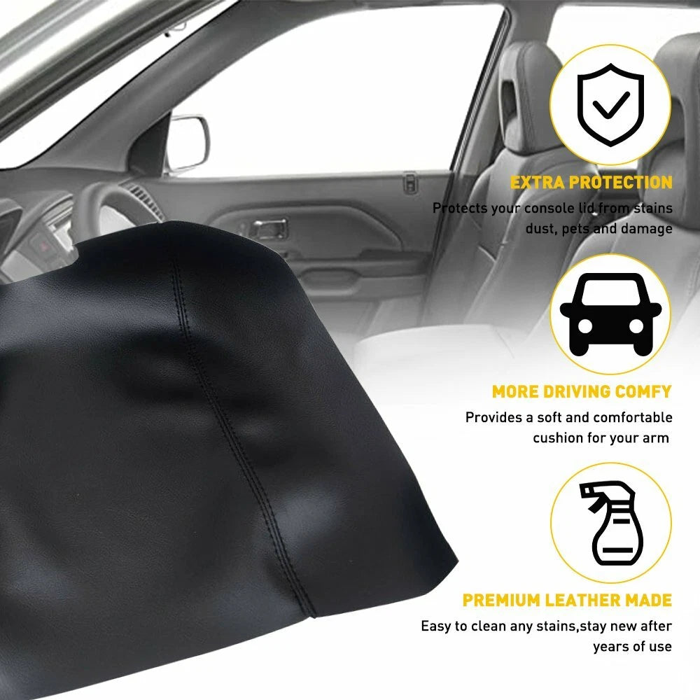 Leather Armrest Console Lid Cover for Ford F150 (2015–2019) Gray Stitch