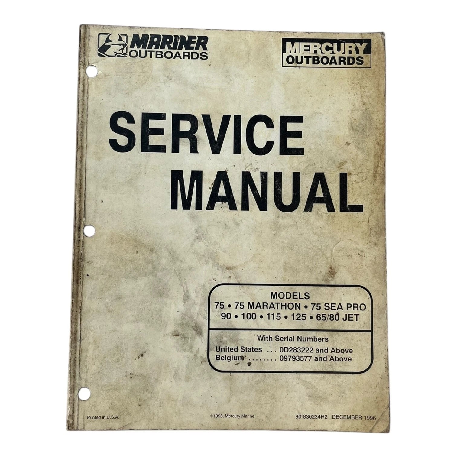 Service Manual for Mercury Mariner Outboards 90-830234R2 (1996)