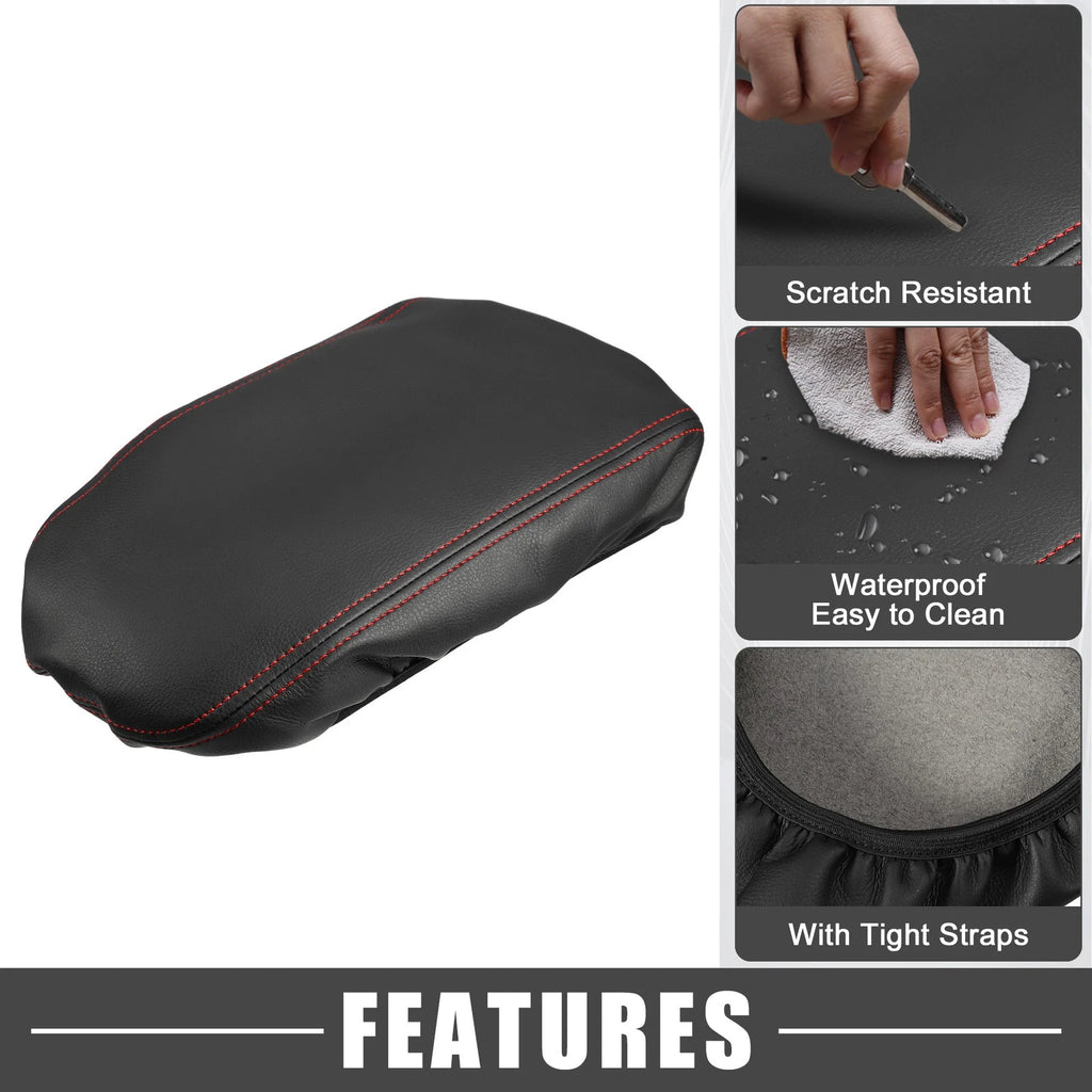 Center Console Seat Armrest Cover for Kia Optima (2016–2020) Black Red Stitches