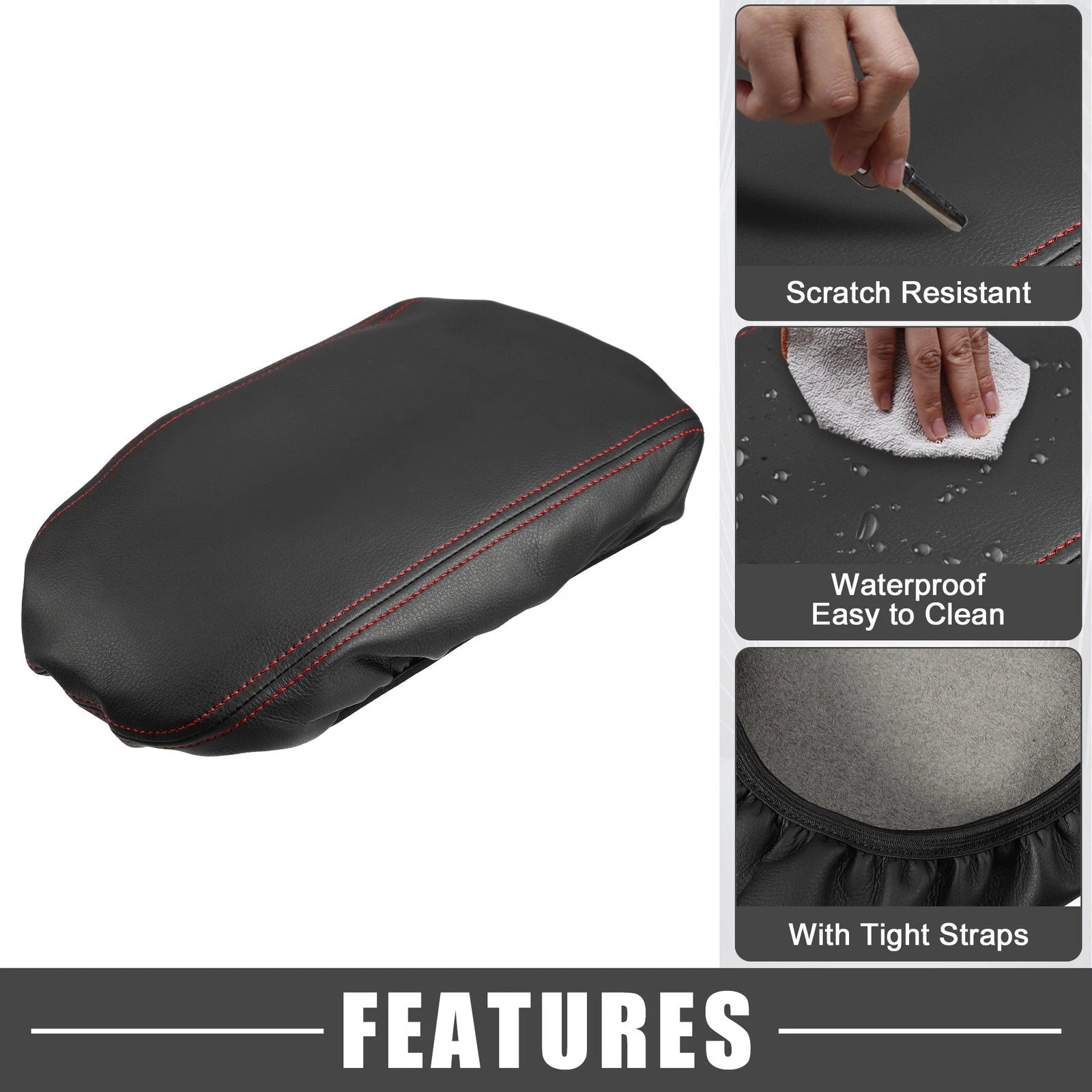 Center Console Seat Armrest Cover for Kia Optima (2016–2020) Black Red Stitches