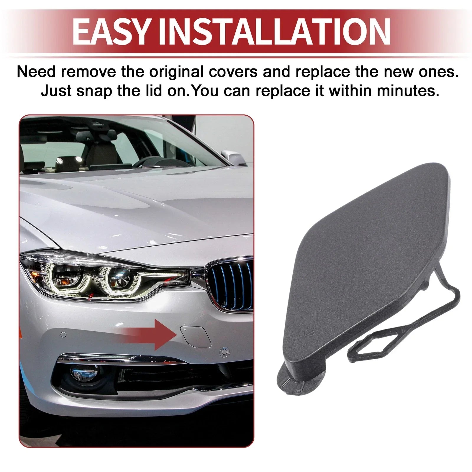 Tow Hook Cover Front Bumper for BMW 320i (2016-2018) Grey 1 Pcs