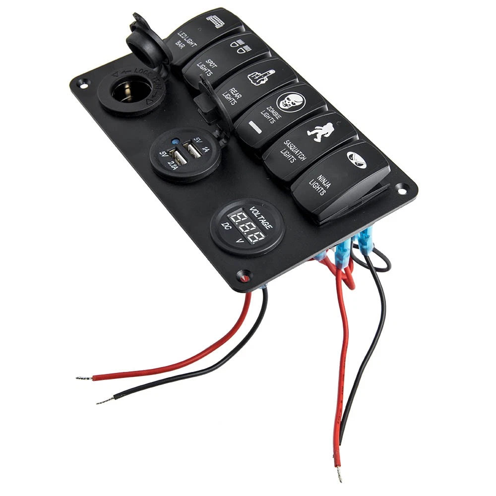 6 Gang Toggle Rocker Switch Panel with LED for Car Van Marine Boat (12-24V)