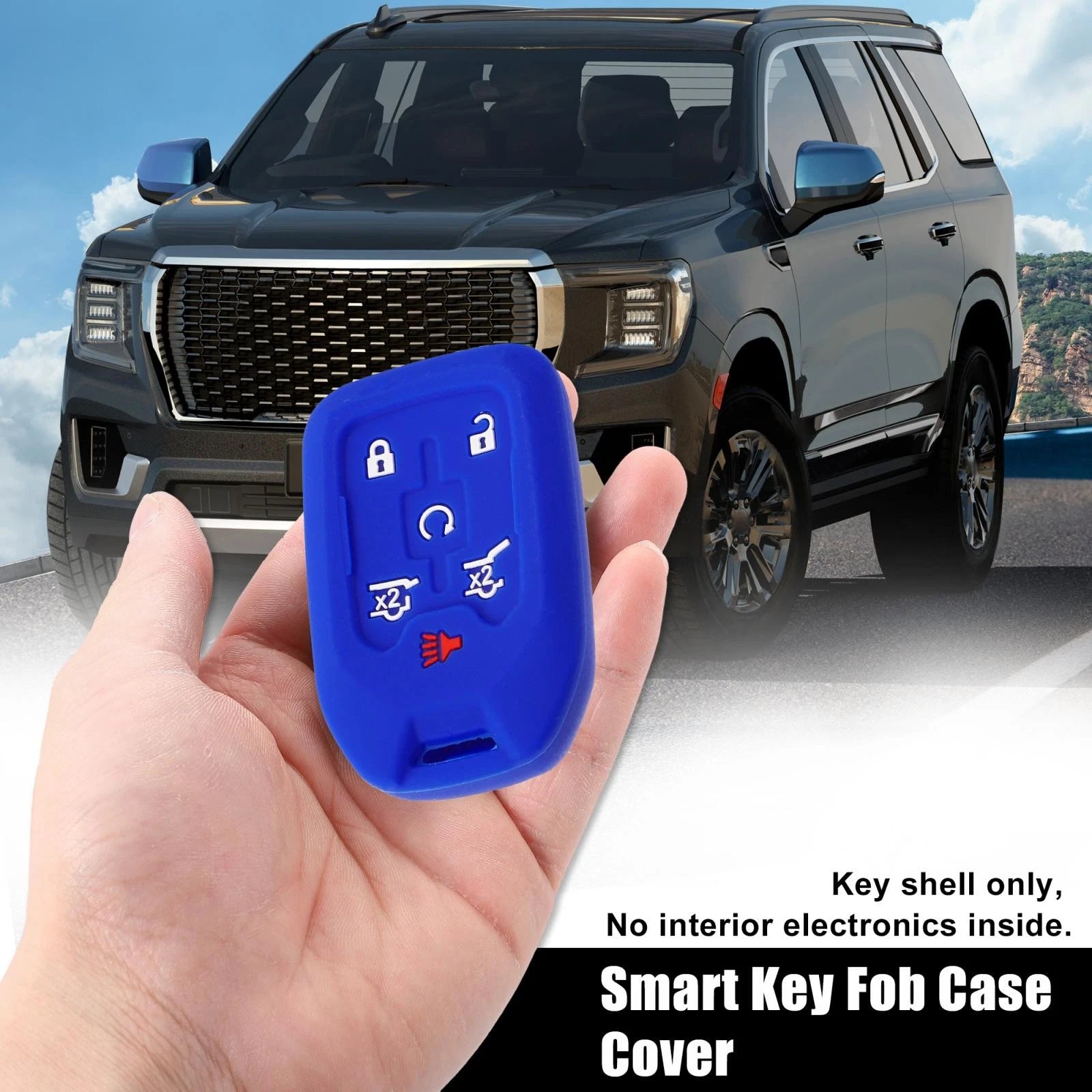 2X Silicone Key Fob Case Cover for Chevrolet Suburban (2015–2020) Black Blue