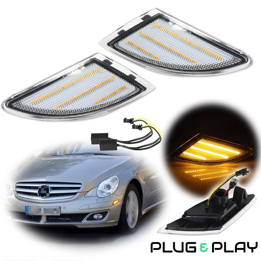 Clear Lens Amber LED Side Marker Lights for Mercedes W251 R-Class (2006–2010)