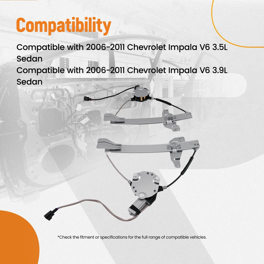 2X Power Window Regulator Rear for Chevrolet Impala (2006–2016) 25922333 23336824