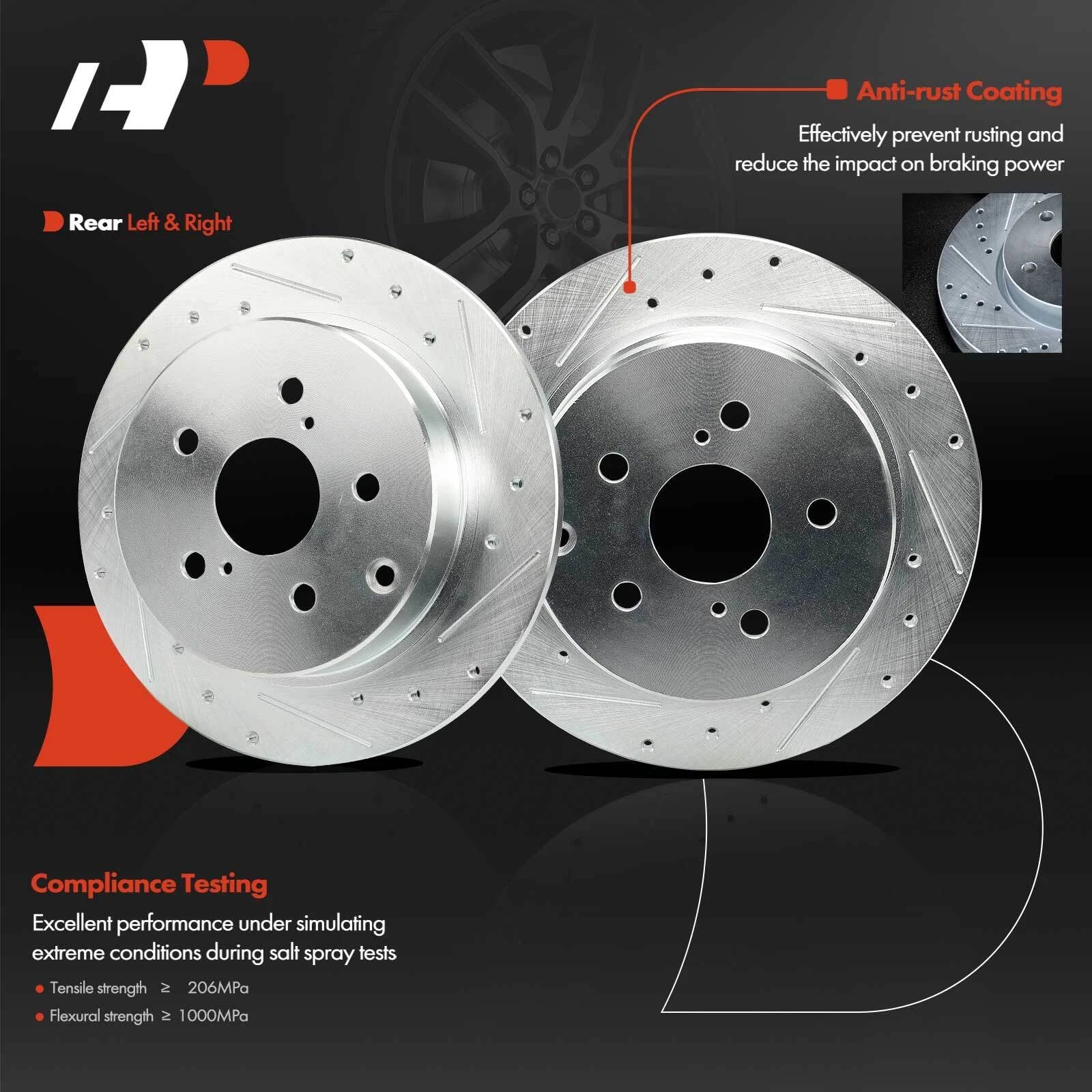 Rear Drilled Brake Rotor for Toyota Mirai (2016–2018), Prius V (2012–2017)