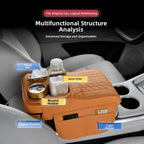 Leather Armrest Cushion with Storage & Cup Holder for Car