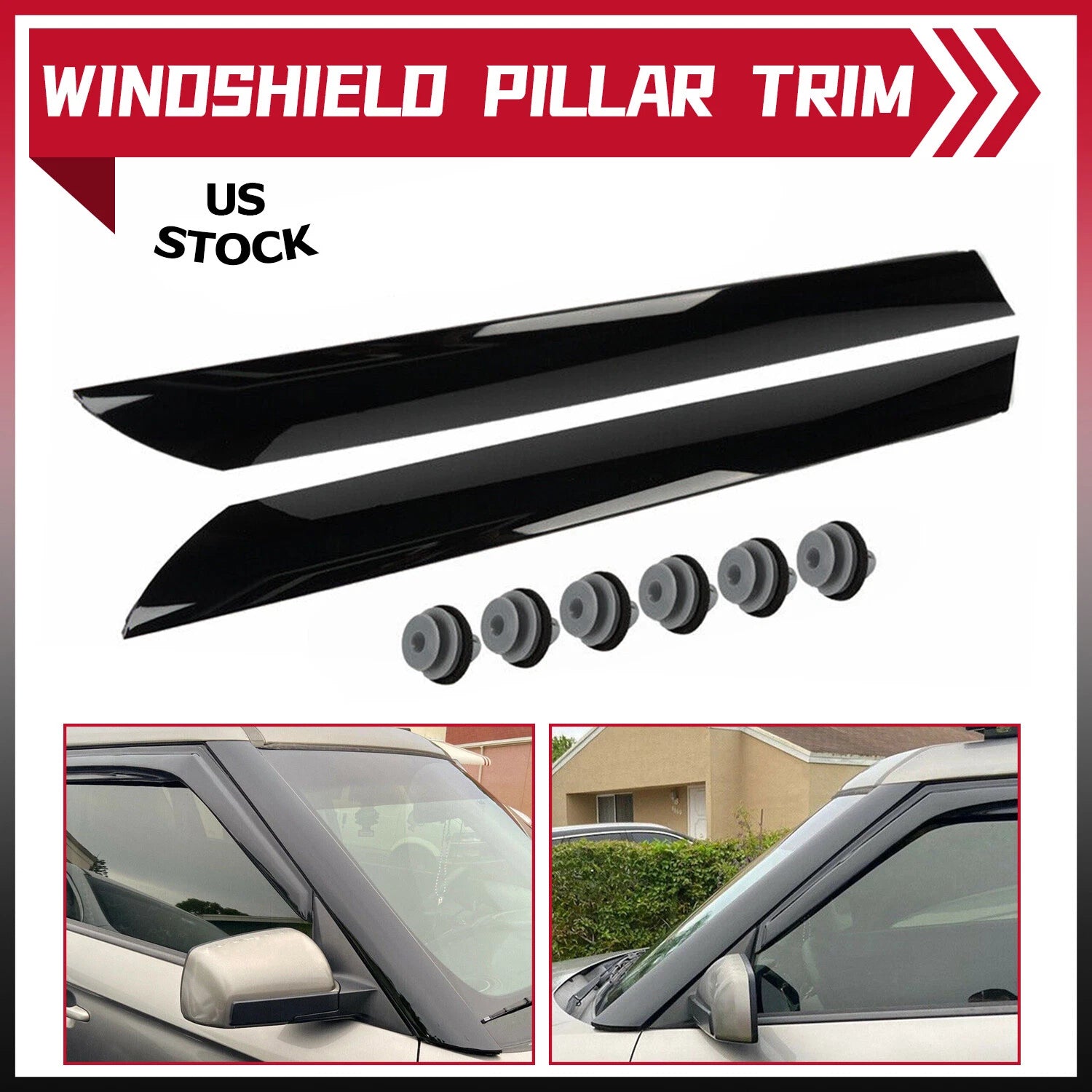 Pair Windshield Pillar Trim Molding for Kia Soul (2010–2013) 2Pcs LH+RH