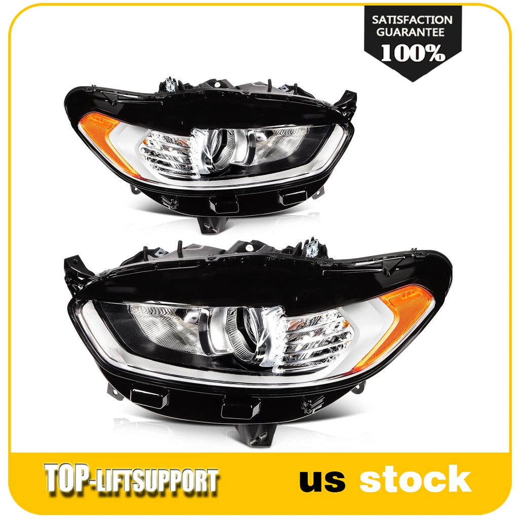 Pair Headlight Assembly for Ford Fusion (2013–2016) Chrome Amber Projector