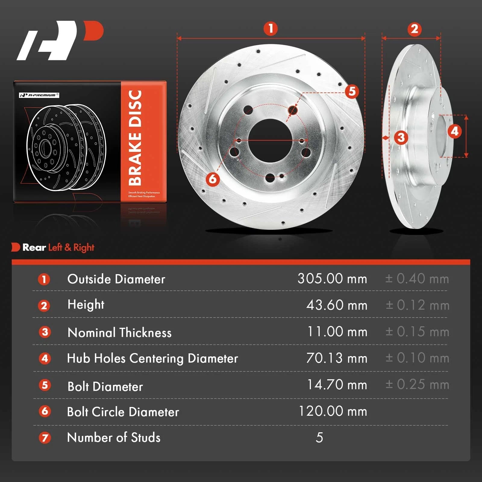 Set of 2 Rear Drilled Brake Rotors for Honda Civic Type R (2017–2023)