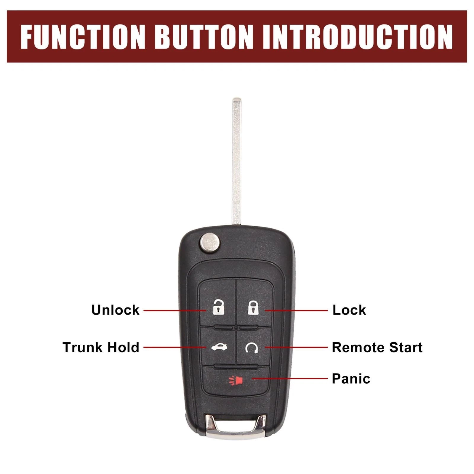 Key Fob Shell Case for Chevrolet Camaro (2010–2015) - 5 Button, Black