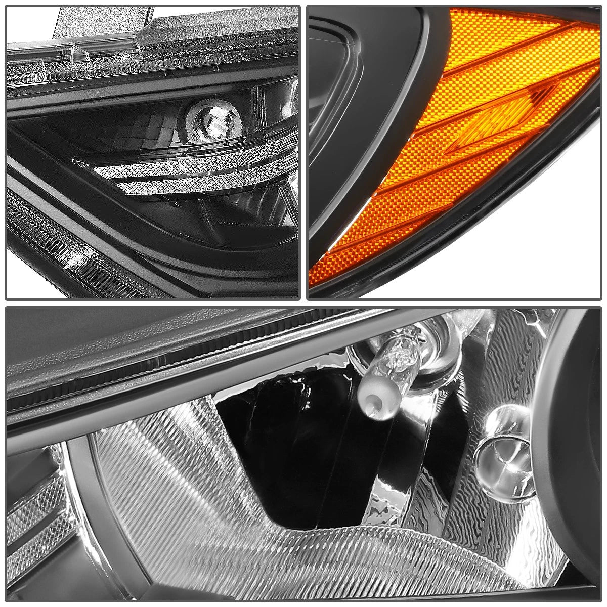 Pair of Projector Headlight Lamps for Elantra (2017–2018) - Black/Amber