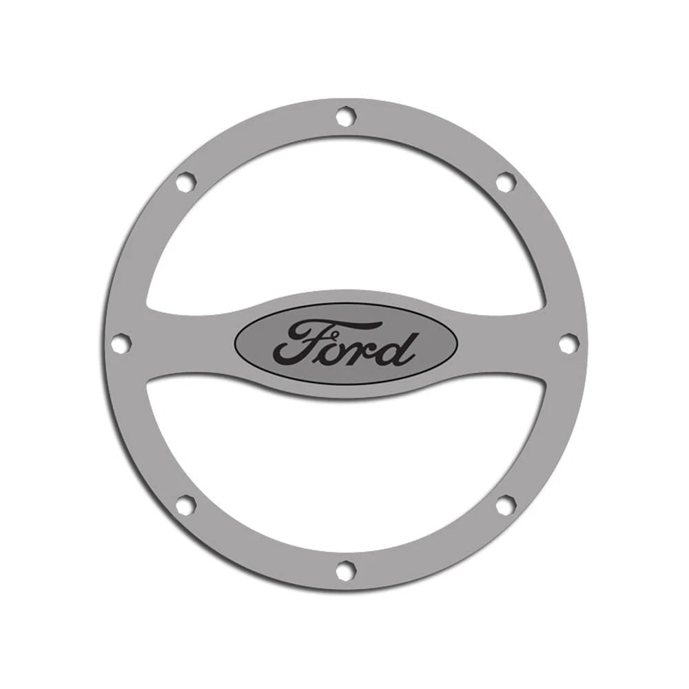 Polished Stainless Rivet Style Gas Door Cover w/Ford Oval for 2011-12 Mustang GT