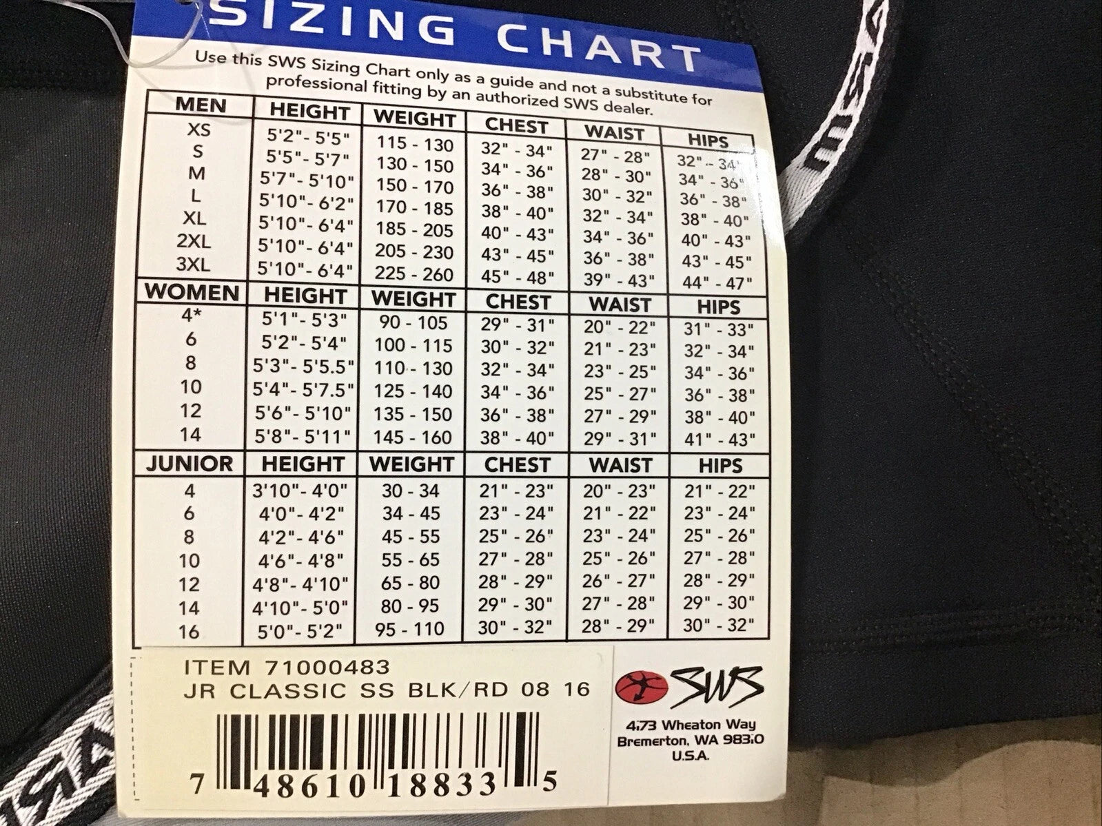 SWS SkiWarm Jr. Classic Shortie Wet Suit Youth 16 (71000483)