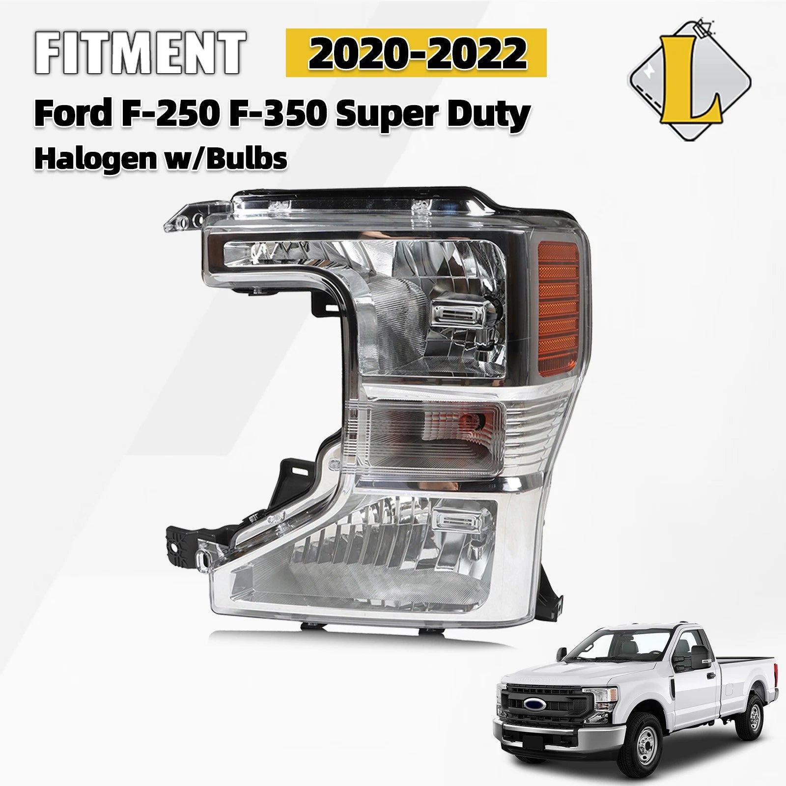 Halogen Headlight Left Driver Side for Ford F-250 F-350 Super Duty (2020–2022)