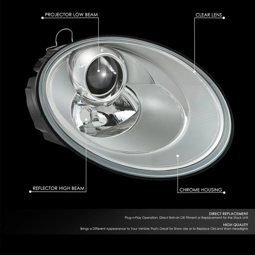 Chrome Clear Projector Headlight Lamp for Volkswagen Beetle (2006–2010)