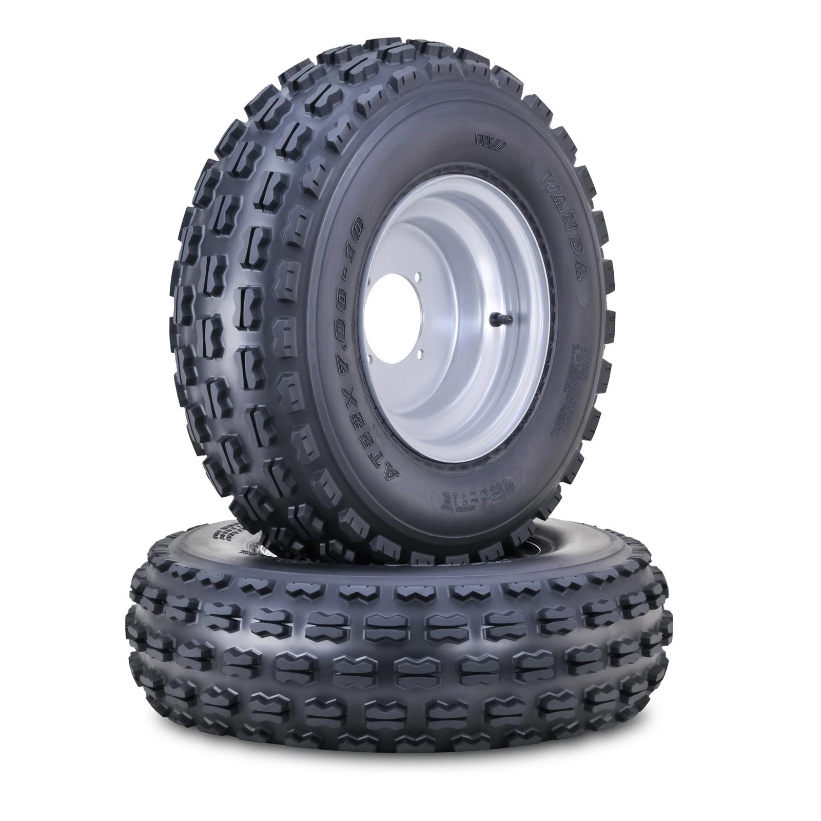 2 Wanda ATV Tires & Wheels 22X7-10 4/110mm PCD 2+3 Offset Silver 10077