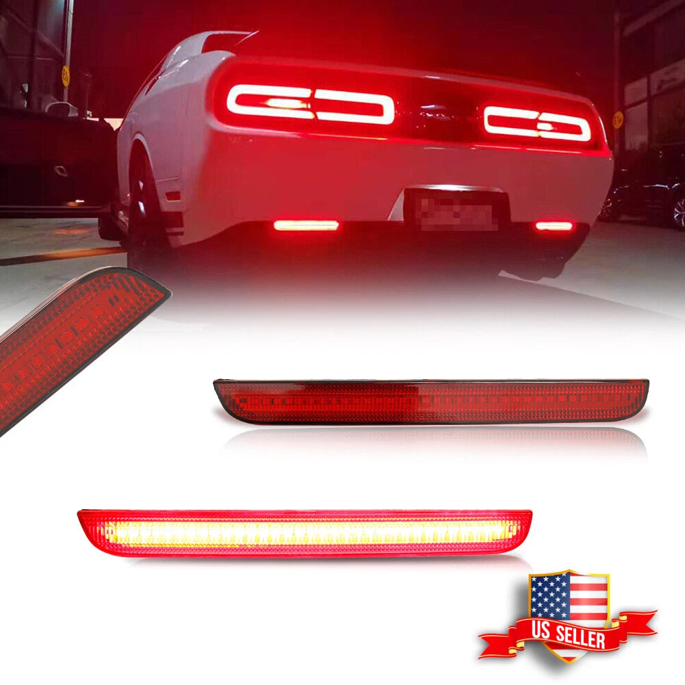 2X Red LED Rear Bumper Reflector Lights for Dodge Challenger (2015–2023)