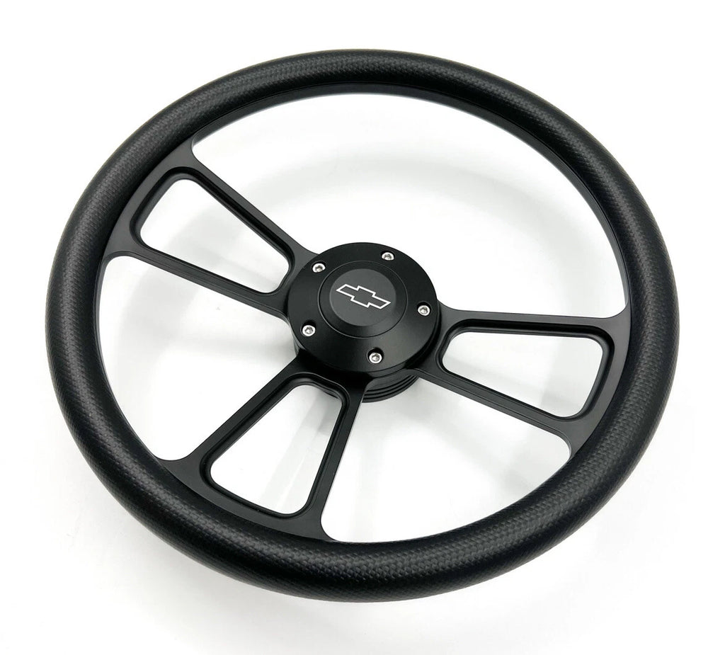 14 Inch Black Slotted Steering Wheel Replacement for Universal Fit (Any Year)