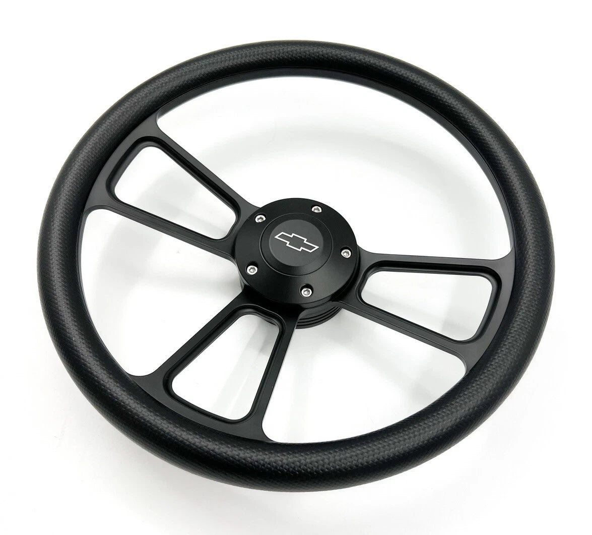14 Inch Black Slotted Steering Wheel Replacement for Universal Fit (Any Year)