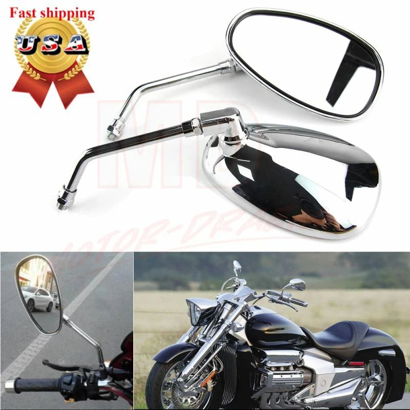 2X Chrome Teardrop Rearview Mirrors for Harley Motorcycle (Cruiser/Chopper)