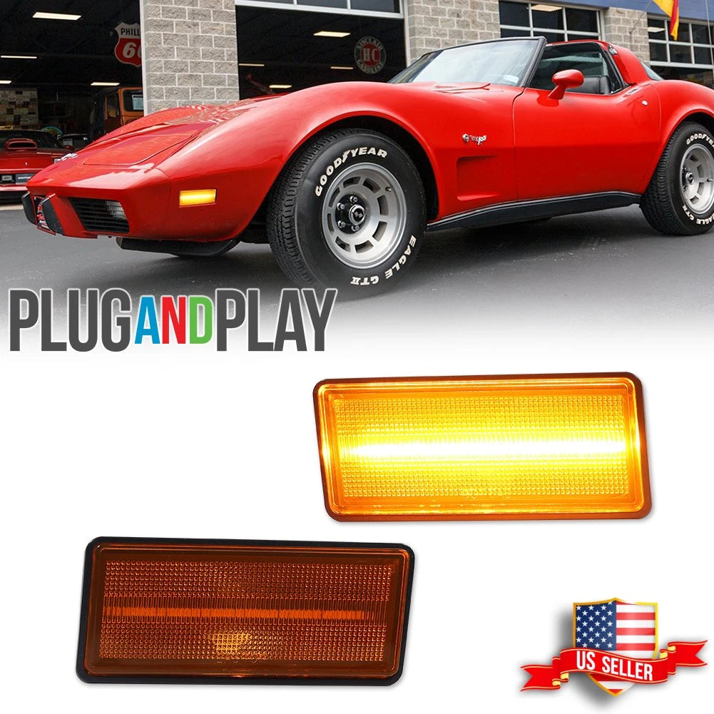 2X Amber Lens LED Front Side Marker Lights for Chevy Corvette C3 (1974–1979)