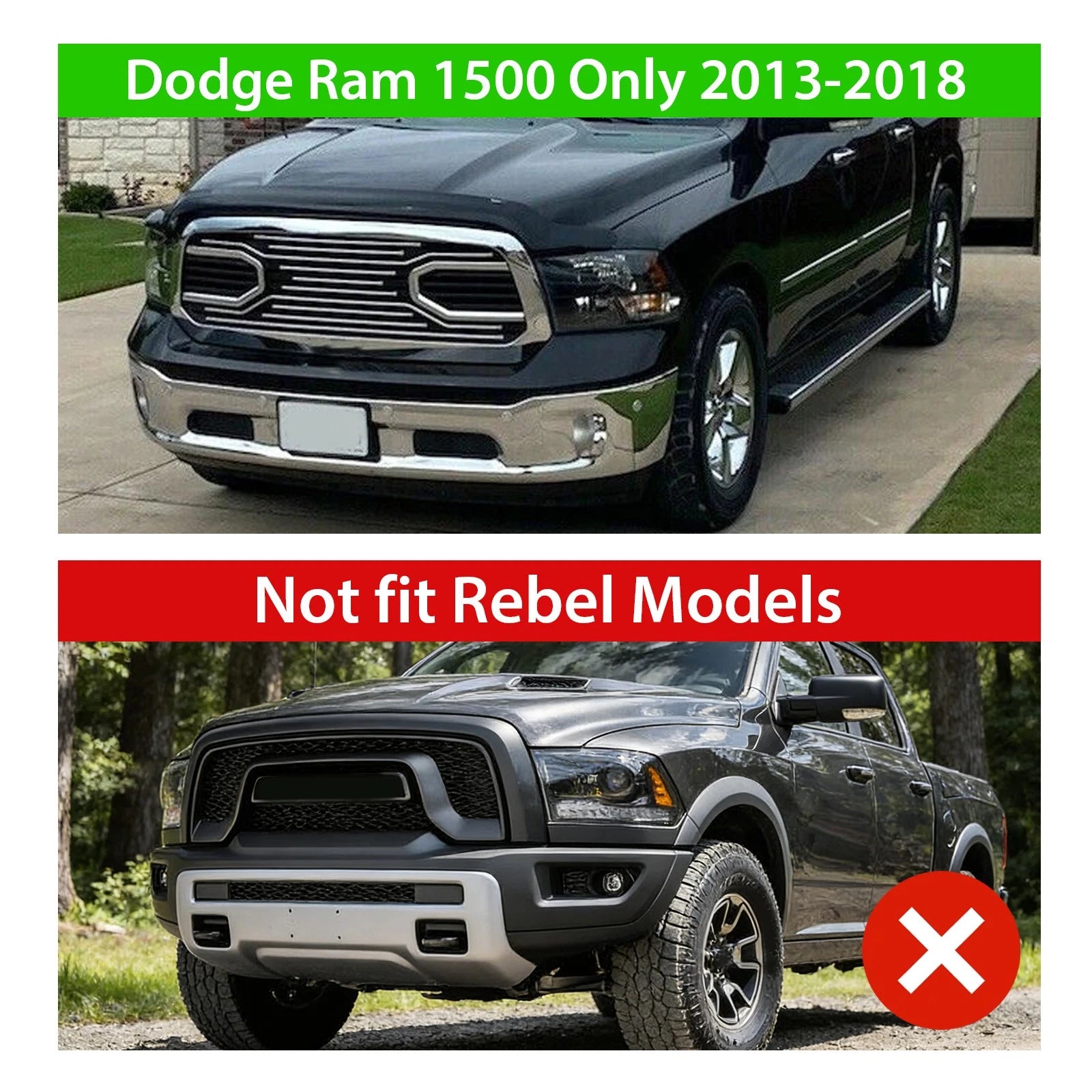 Chrome Front Bumper Grille for Dodge Ram 1500 (2013–2018)