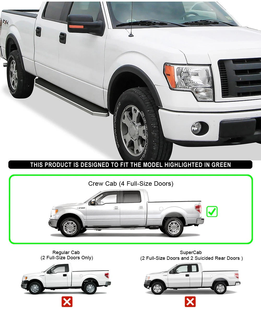 6" Polished Side Step Bars for Ford F150 SuperCrew (2009-2014)